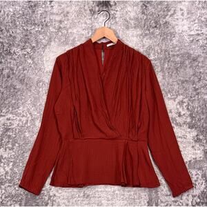 Womens Red/Orange Wrap-Style Blouse